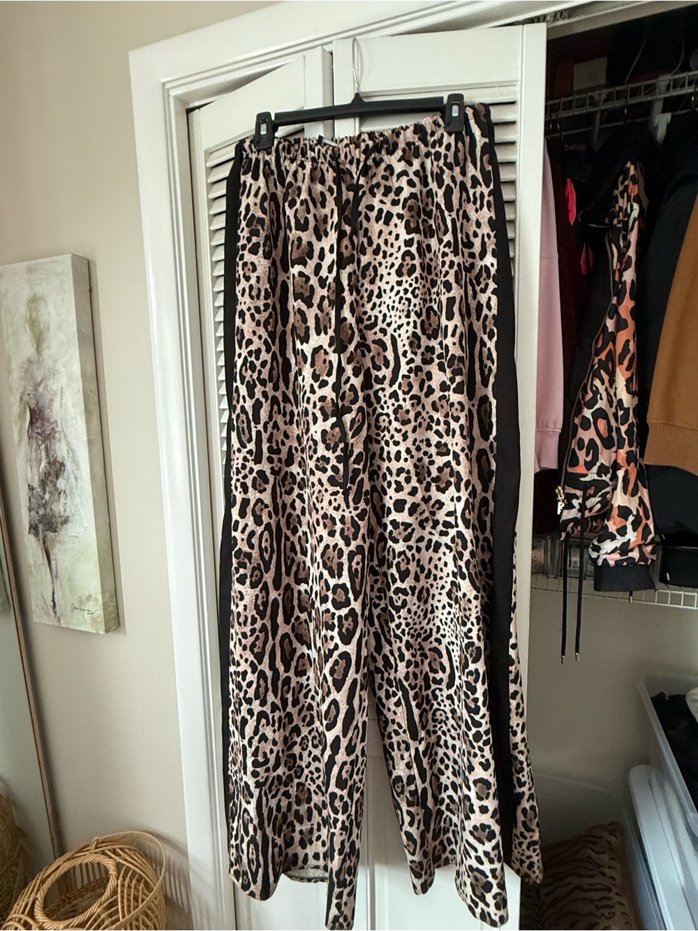 Boohoo Leopard Print Wide-Leg Pants with Black Side Stripe